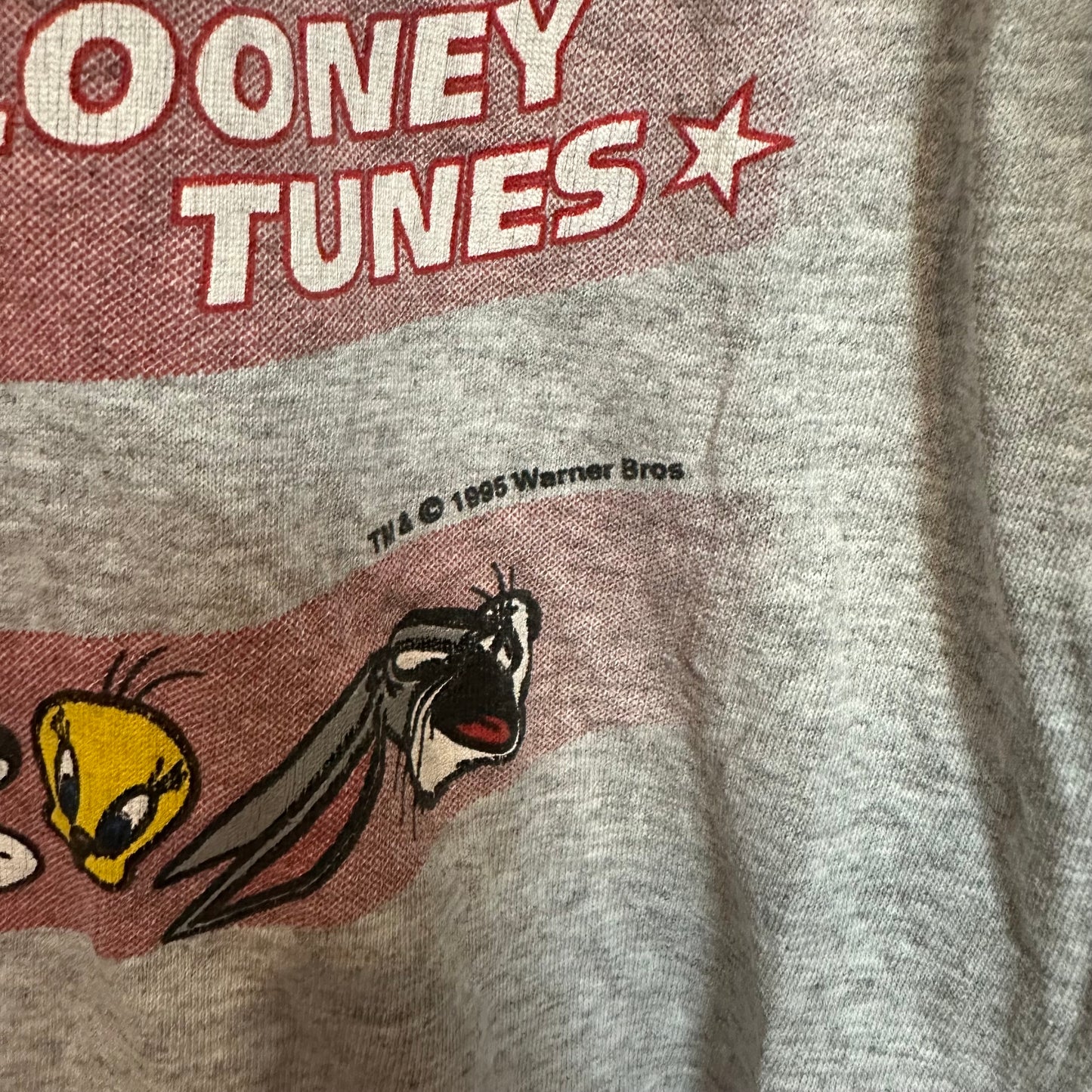 Vintage 1995 Looney Tunes T-Shirt Graphic USA American Flag Crewneck XL