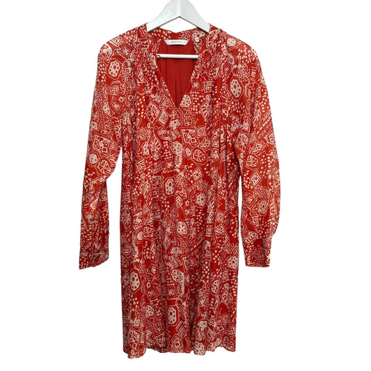 Rebecca Taylor Labyrinth Long Sleeve Shirt Dress Red Clay Floral Small