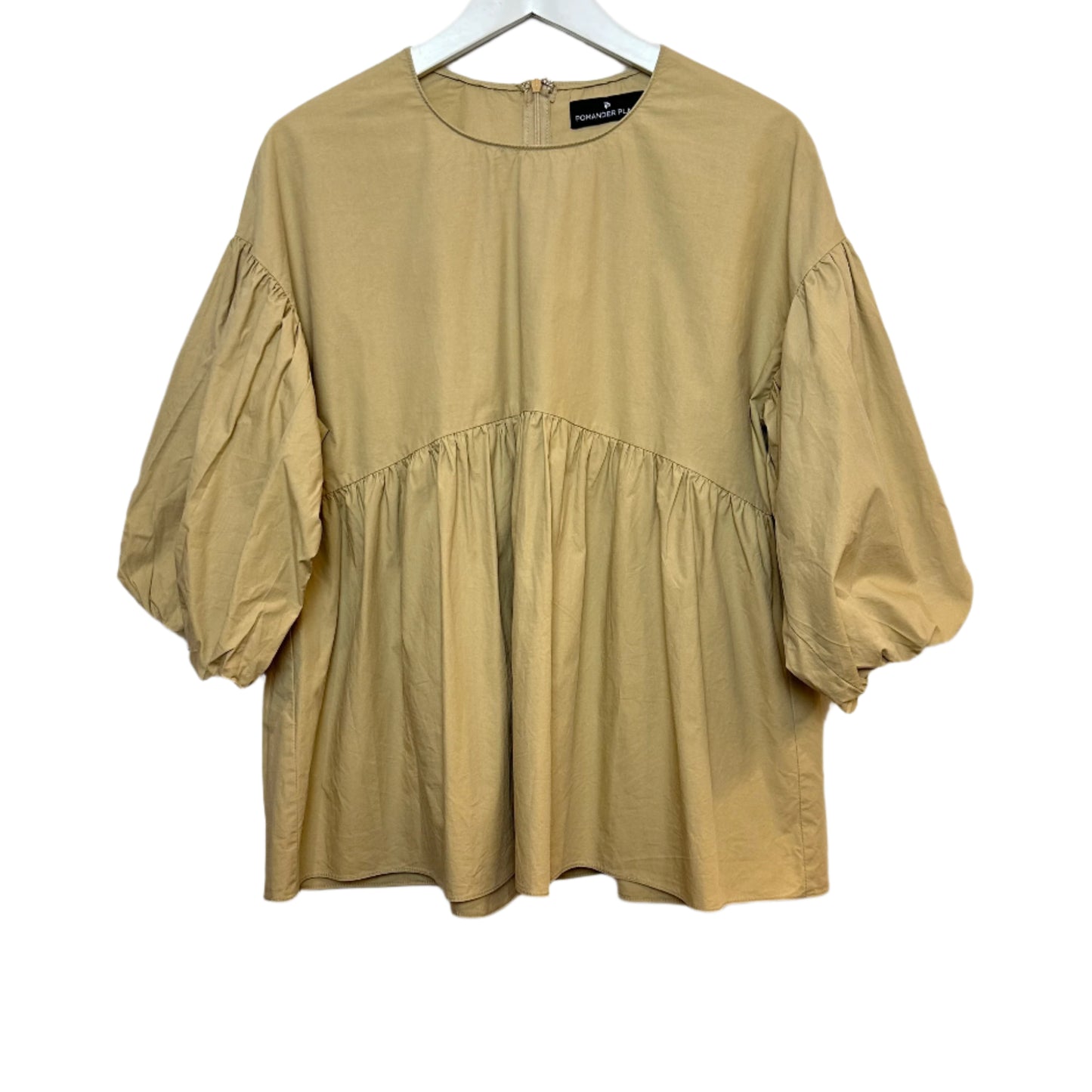 Tuckernuck Pomander Place Camilla Blouse Khaki Puff Sleeve Tan XS