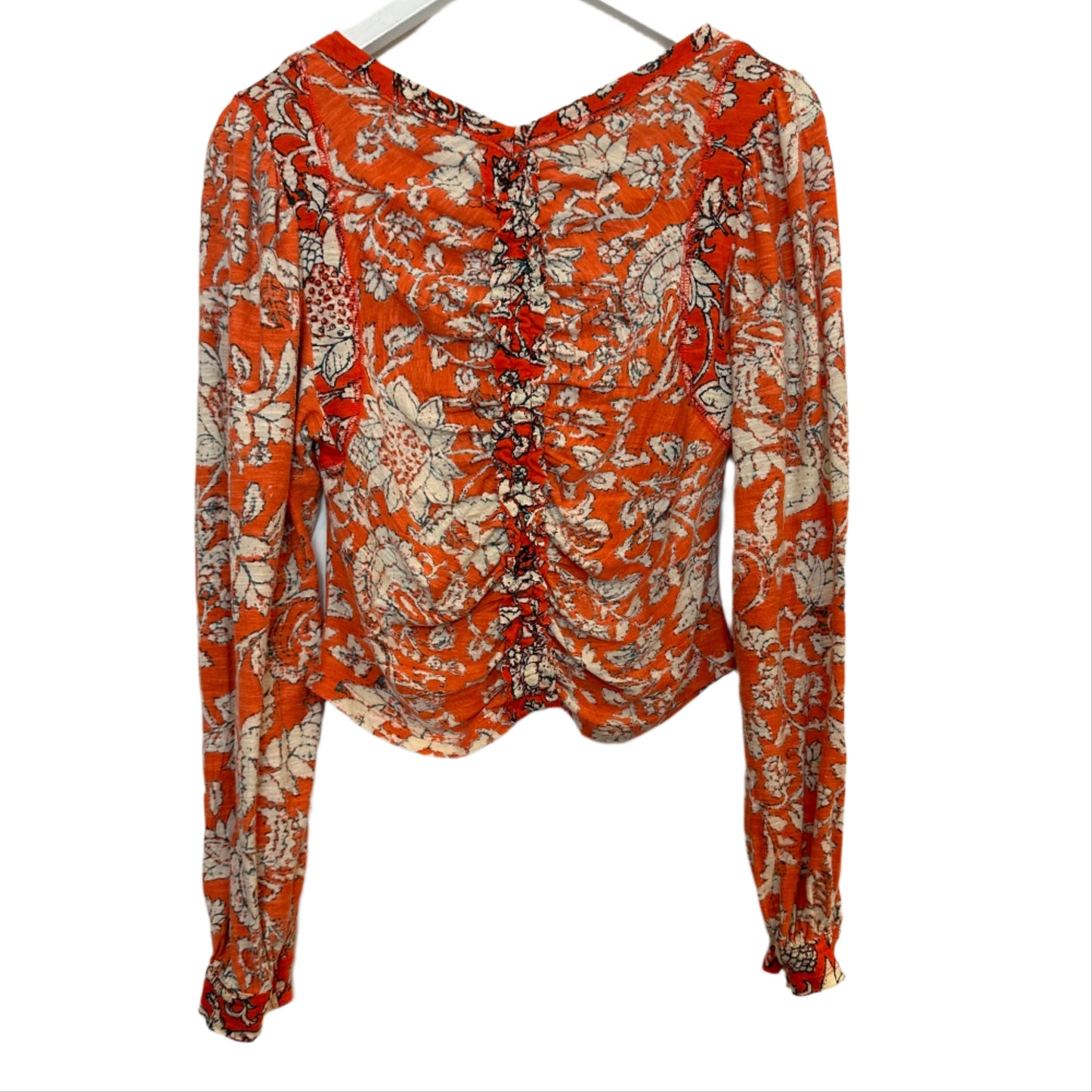 Free People Say the Word Ruched Cropped Top Long Sleeve Floral Small