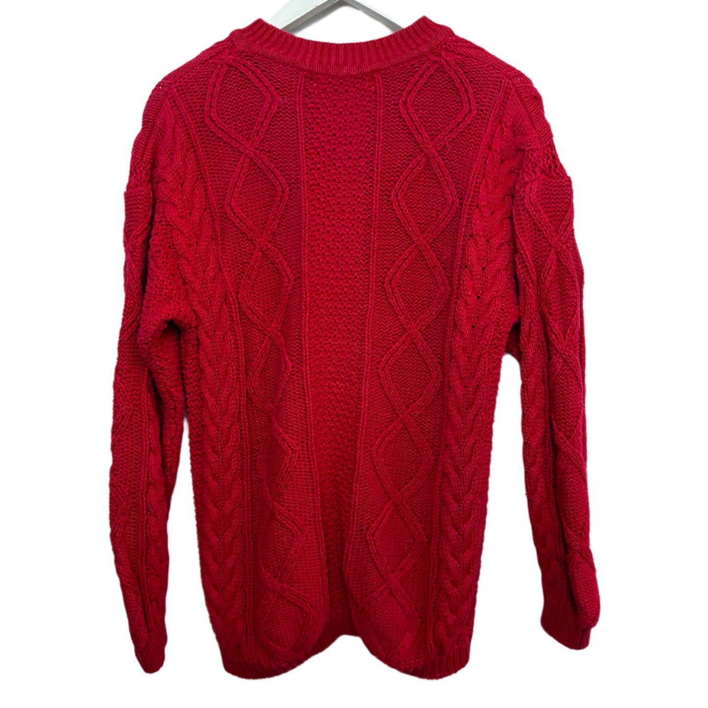 Vintage 90s Venezia Henley Sweater Raspberry Fisherman Cable Knit Chunky 14