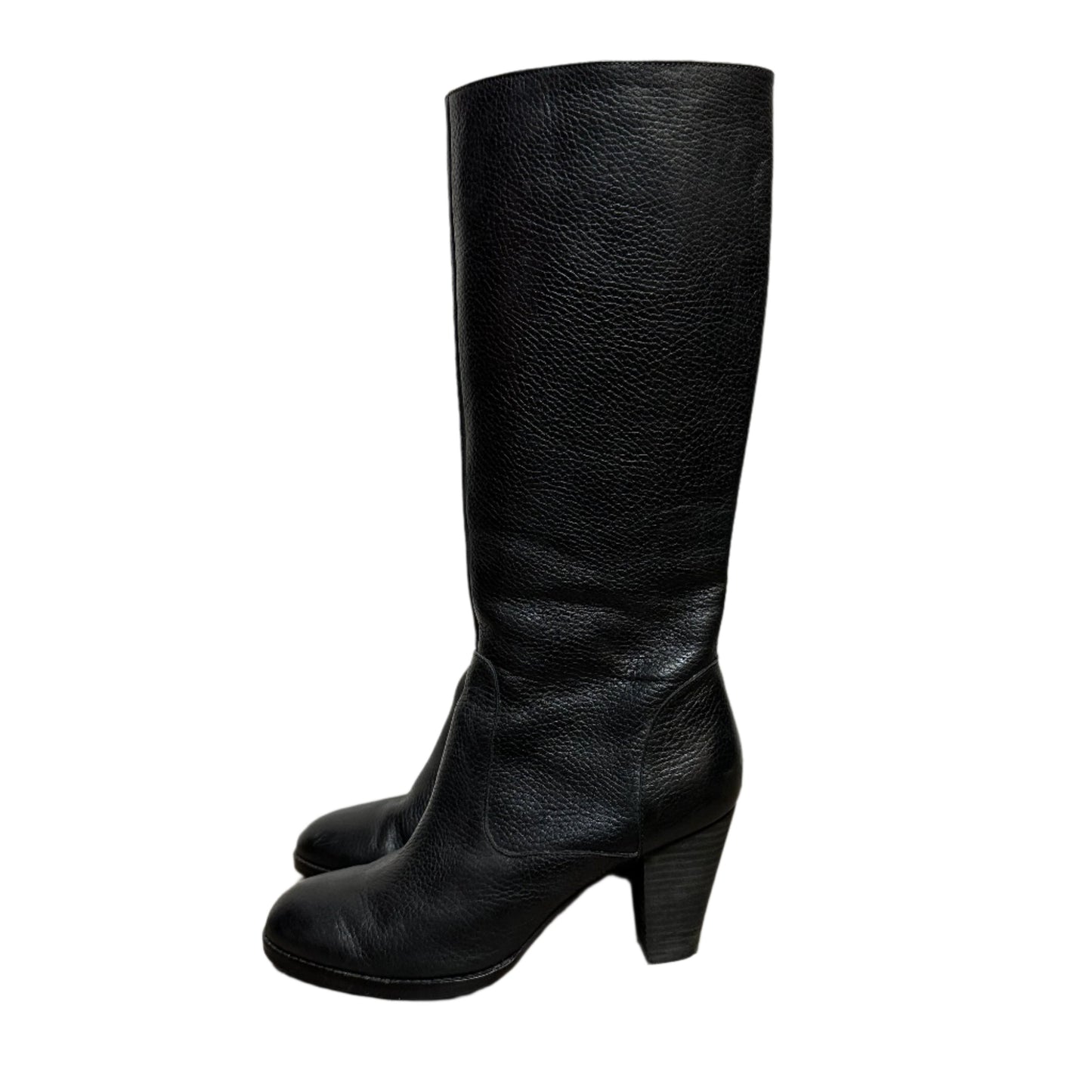 Eddie Bauer Black Leather Boots Heeled Zip Up Knee High Block Heel  6.5