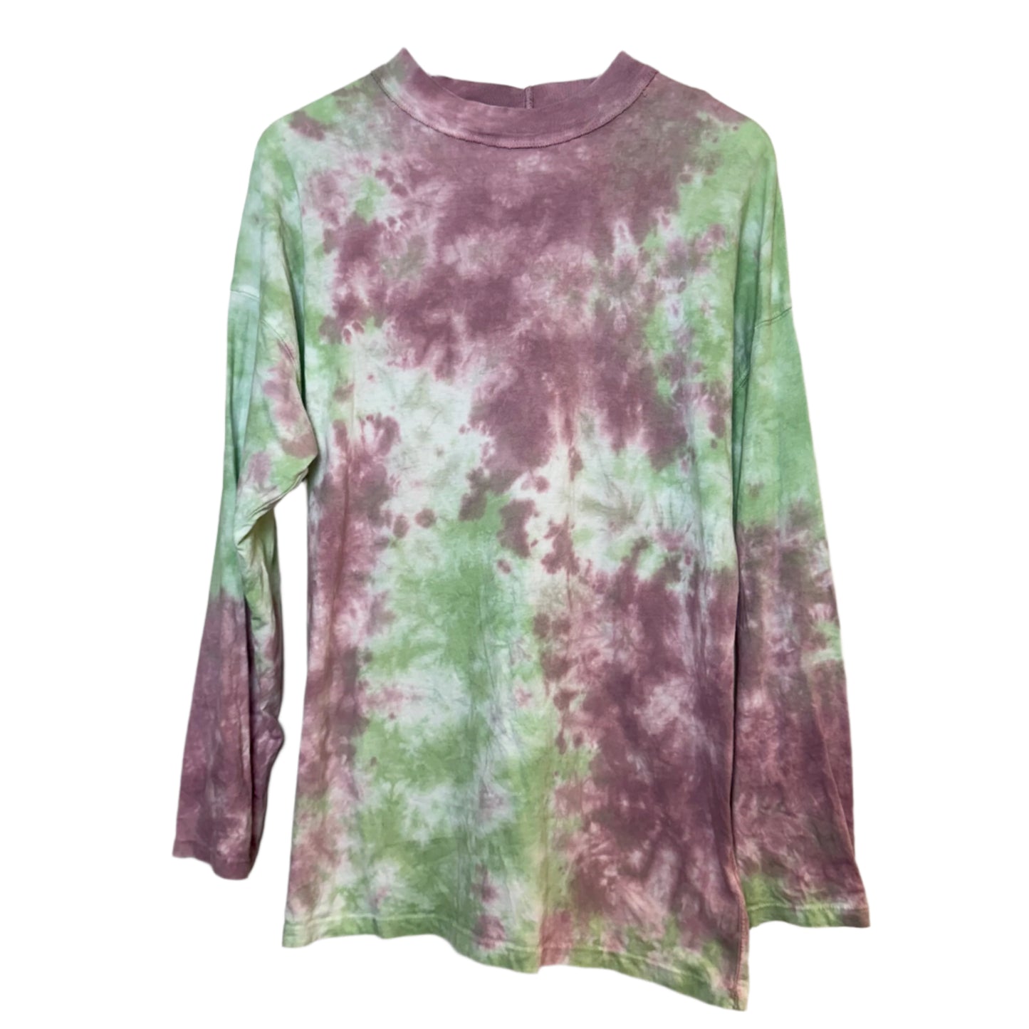 Free People Be Free Tie Dye Tee Long Sleeve Tunic Oversized Purple Green Cotton XS