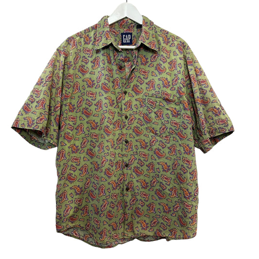 Vintage 90s Gap Paisley Short Sleeve Button Up Collared Shirt Casual Cotton Large