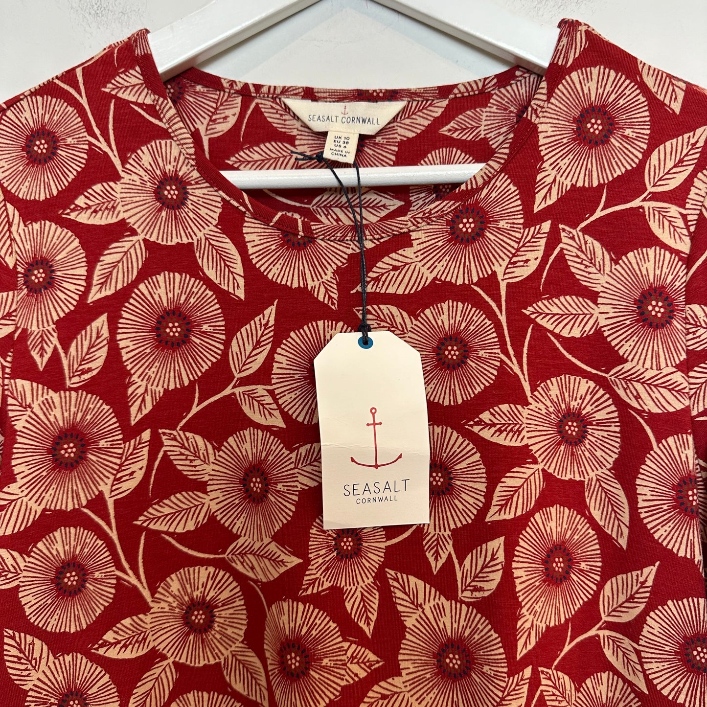 New with Tags Seasalt Cornwall Killiow Tunic Printed Blooms Dahlai Red Bamboo 6