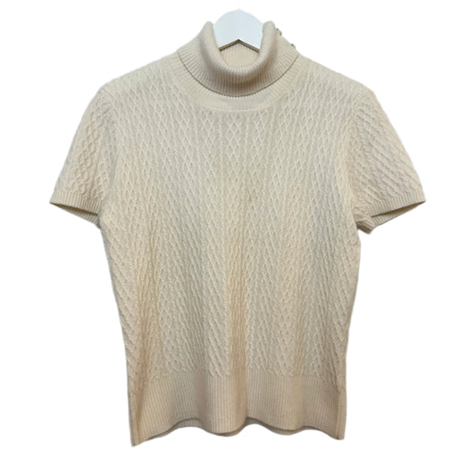 St. John Sport Cashmere Turtleneck Sweater Short Sleeve Cream Small