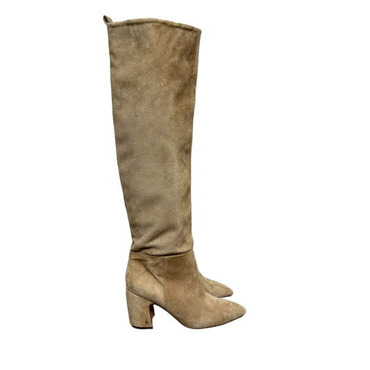 Sam Edelman Hutton  Over-The-Knee Boot Suede Tan Leather Pull On Heeled 8
