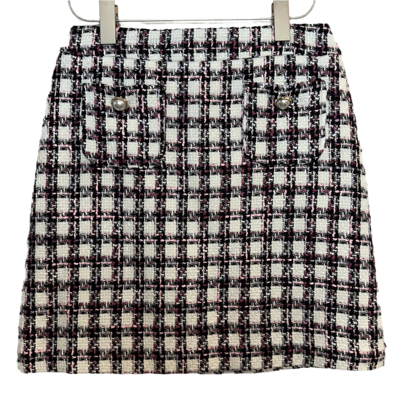 Maison d'Amelie Tweed Skirt Plaid Pink Black Preppy Twee A-Line Short 4