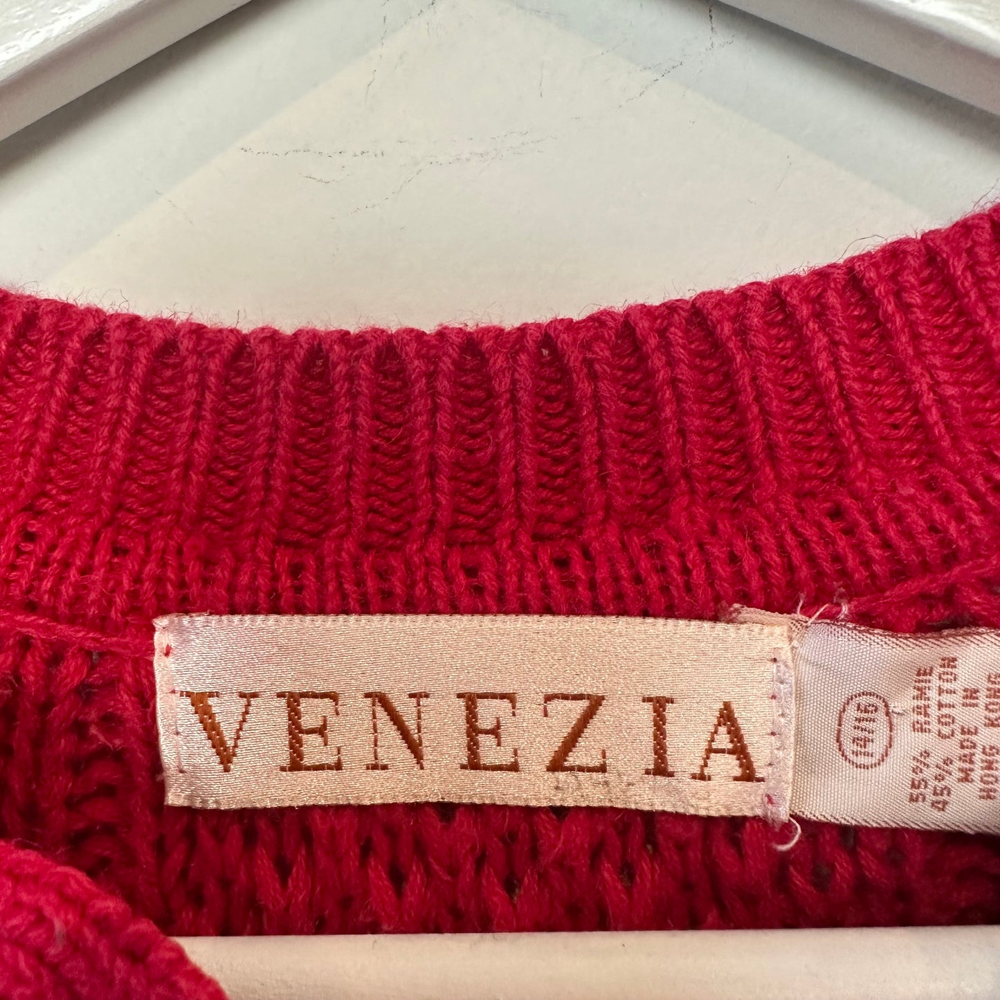 Vintage 90s Venezia Henley Sweater Raspberry Fisherman Cable Knit Chunky 14