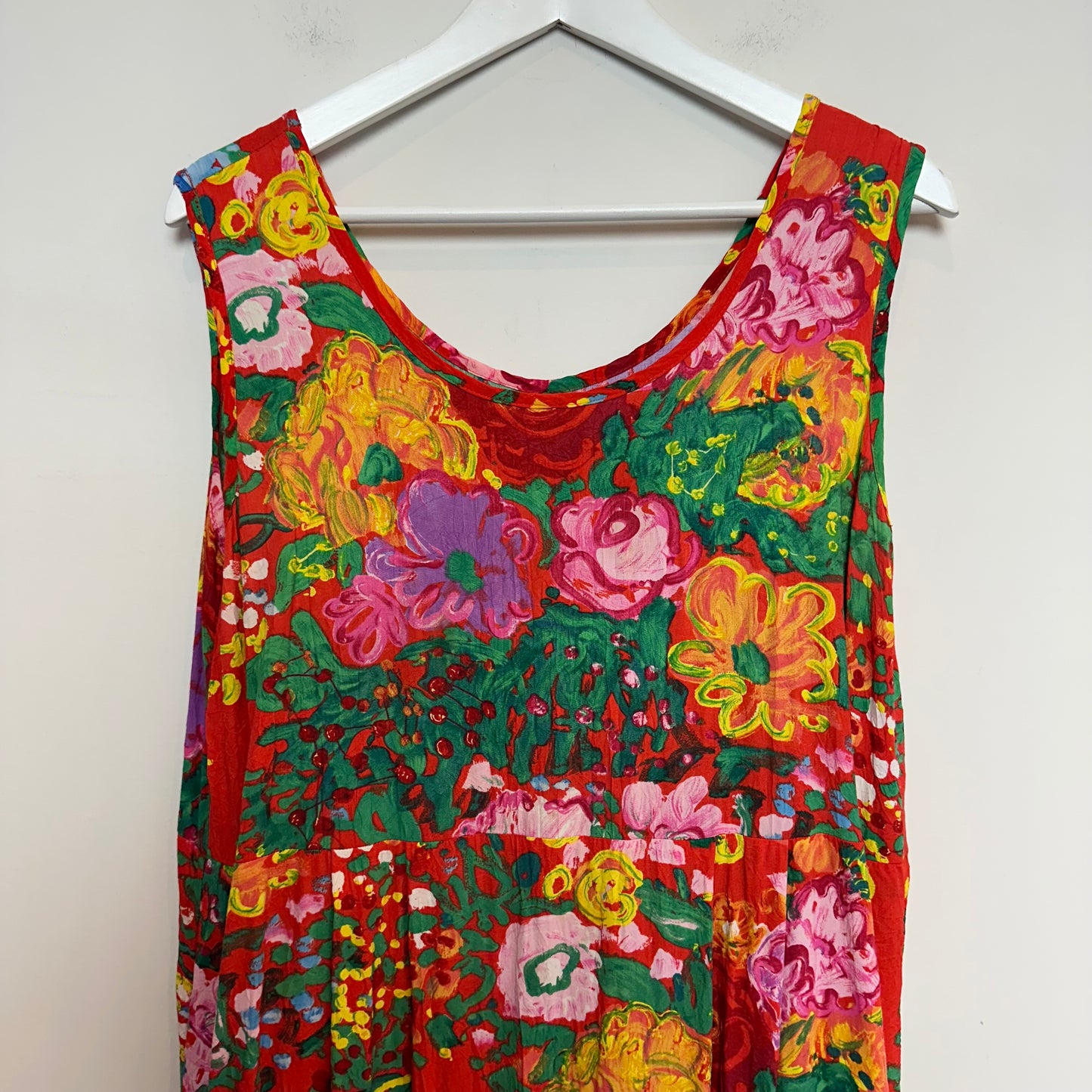 Vintage Jams World Janice Dress Midi Sleeveless Red Floral Large