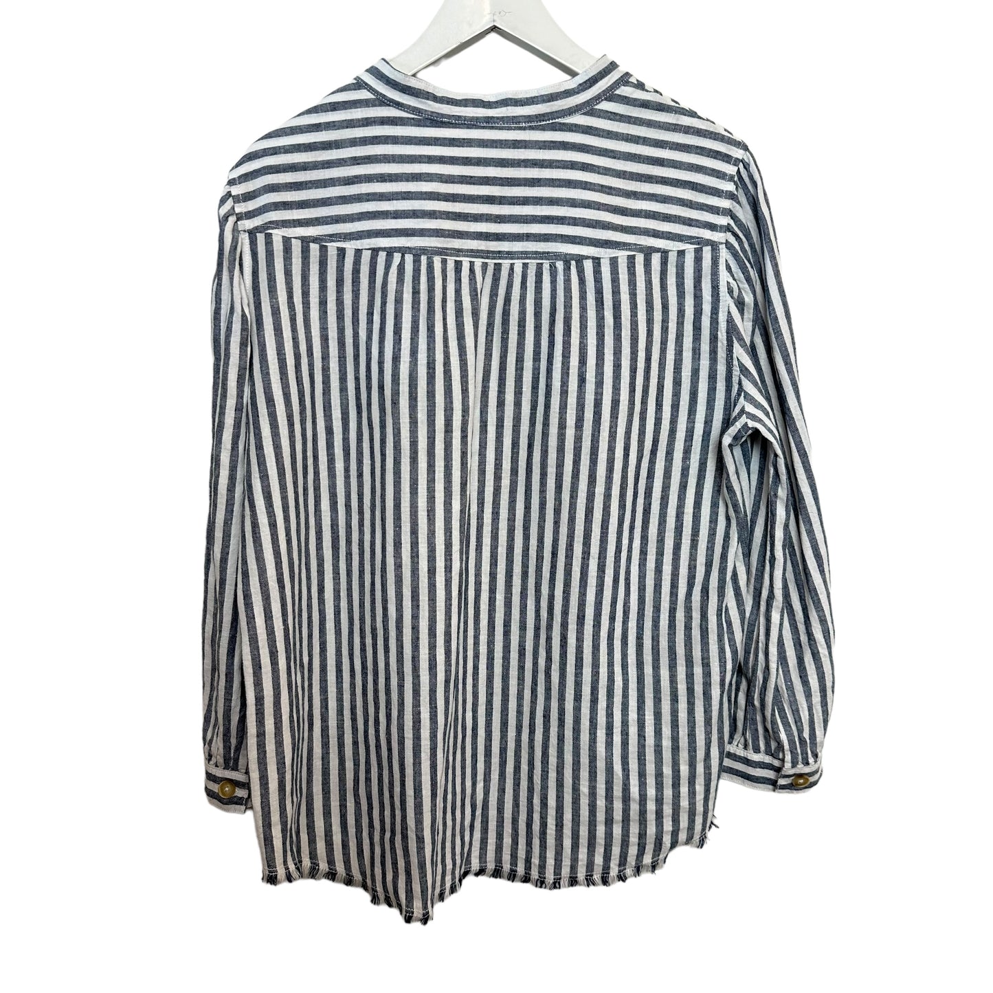 Melissa Nepton Orli Striped Blouse Top Long Sleeve Navy Linen Cotton Large