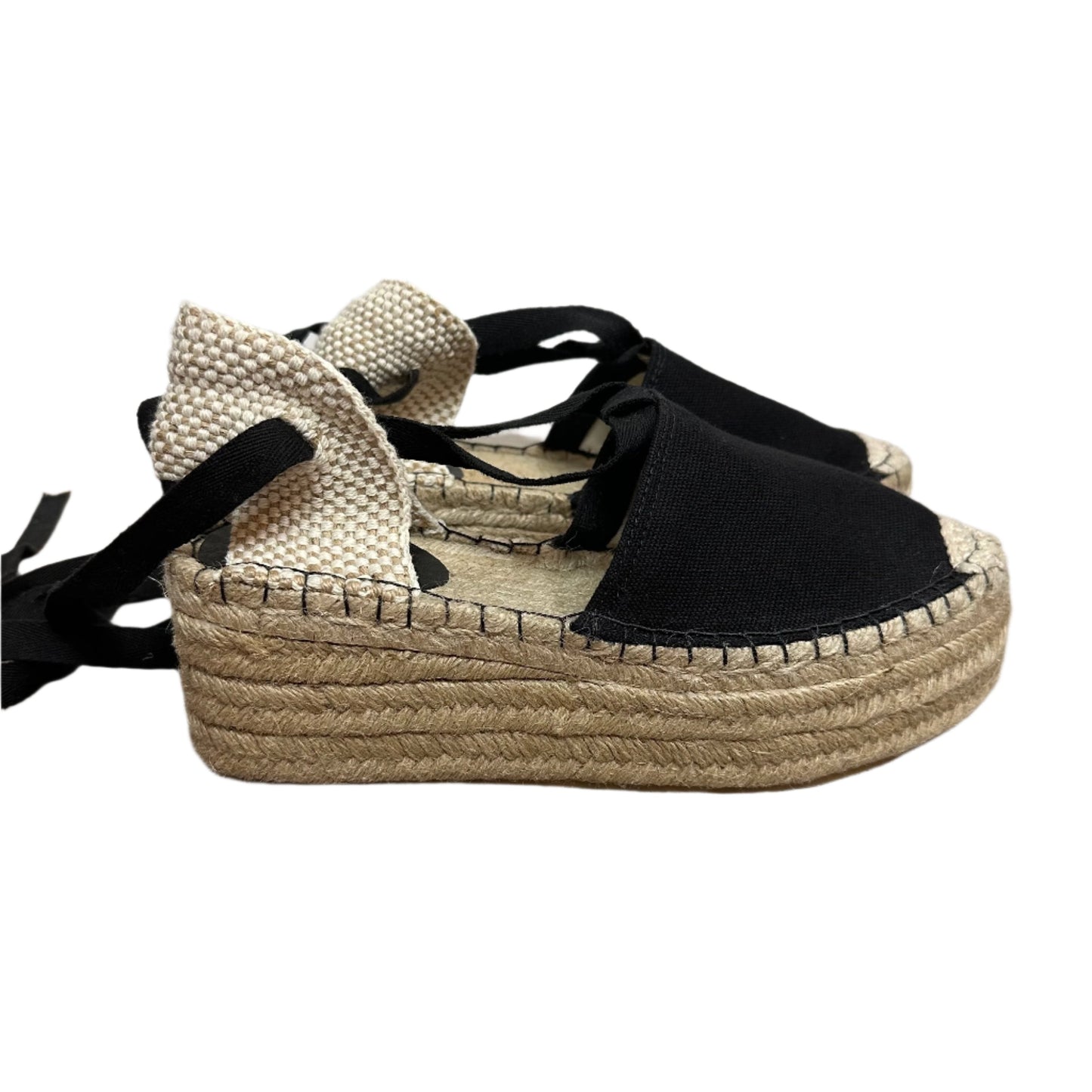 Schutz Greeca Casual Espadrille Platform Black Raffia Wrap Around 9