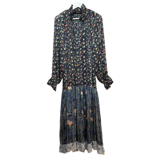 Code X Mode Maxi Dress Floral Peasant Long Sleeve Boho Tiered Chiffon Medium