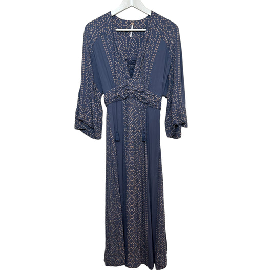 Free People Modern Kimono Maxi Dress Lace Up Blue Empire Waist 0