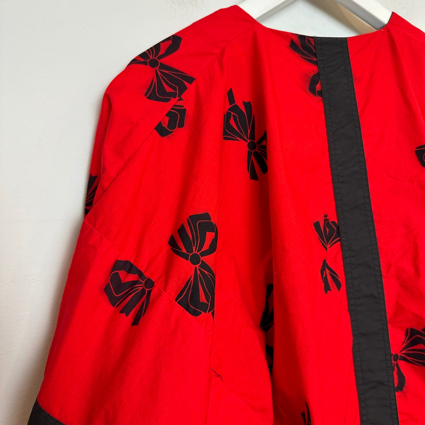 Vintage 80s Albert Nipon Jacket Bows Red Kimono Overcoat Cotton Small