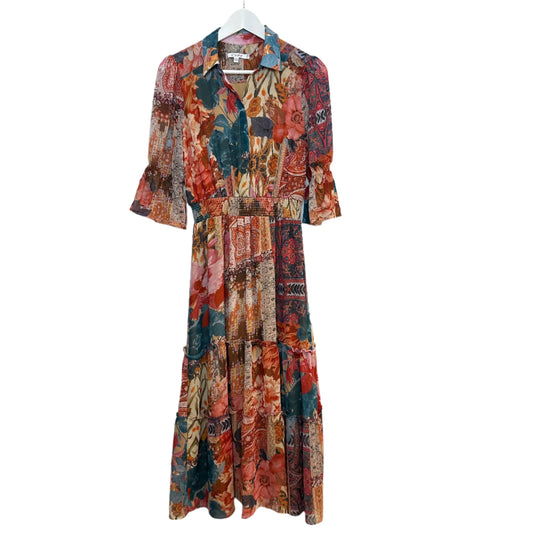 Chico's Tapestry Print Tiered Ruffled Shirt Dress Midi Boho Floral 00 2