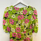 WAYF Floral Midi Dress Surplice Neckline Puff Sleeve Green Pink XS