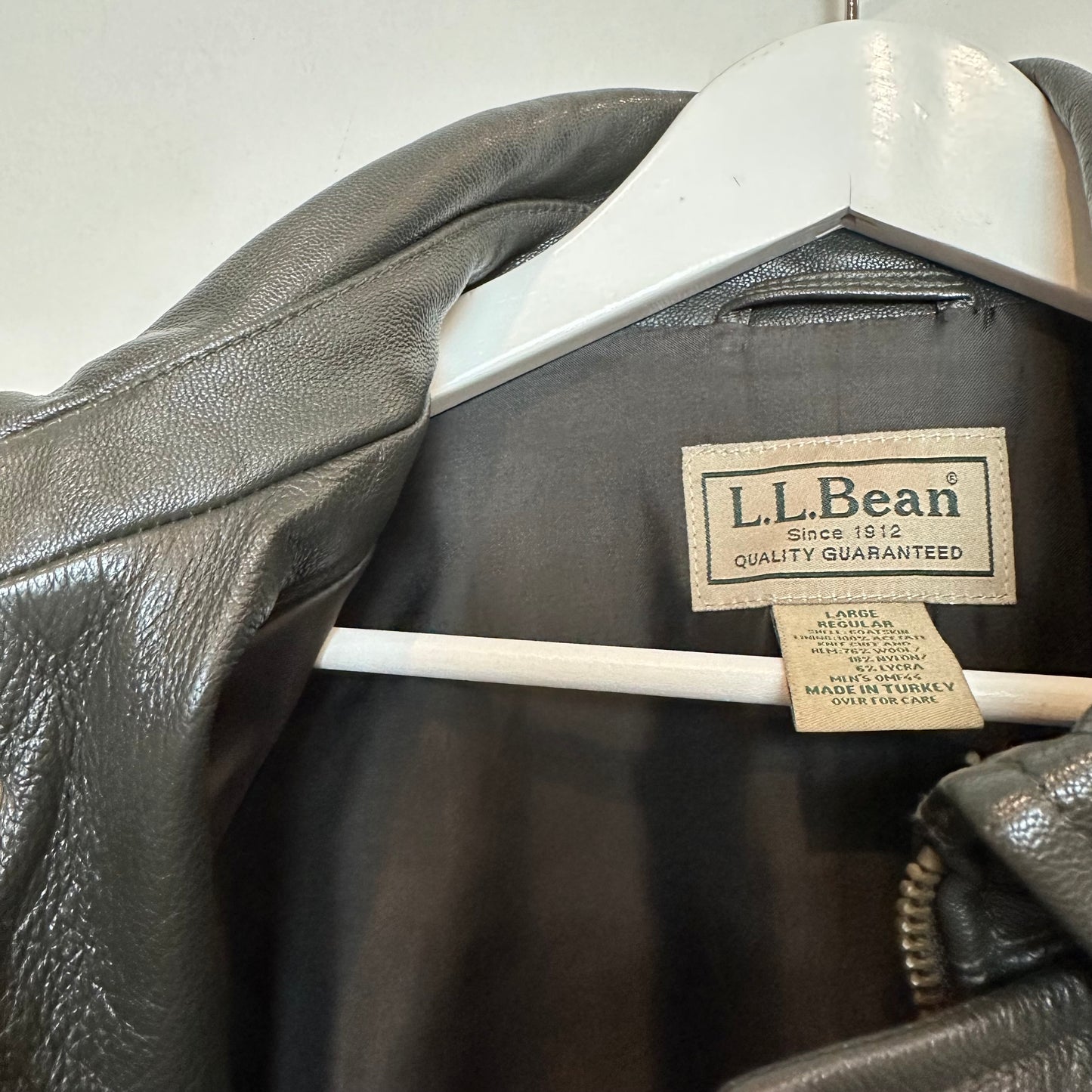 L.L. Bean Leather Bomber Jacket Goatskin Coat Pilot Aviator Flight Zip Up Collared Large