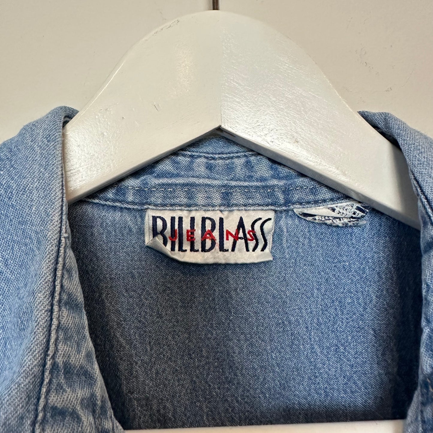 Vintage 90s Bill Blass Jeans Denim Top Sleeveless Collared Button Up Jean Shirt L