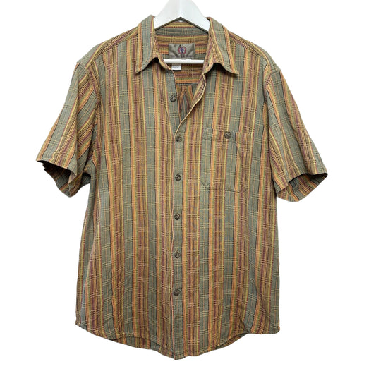 The Territory Ahead Short Sleeve Button Up Collared Shirt Striped Cotton Large