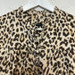 J.Crew Button Front Ruffleneck Popover Blouse Top Leopard Print Cotton Small