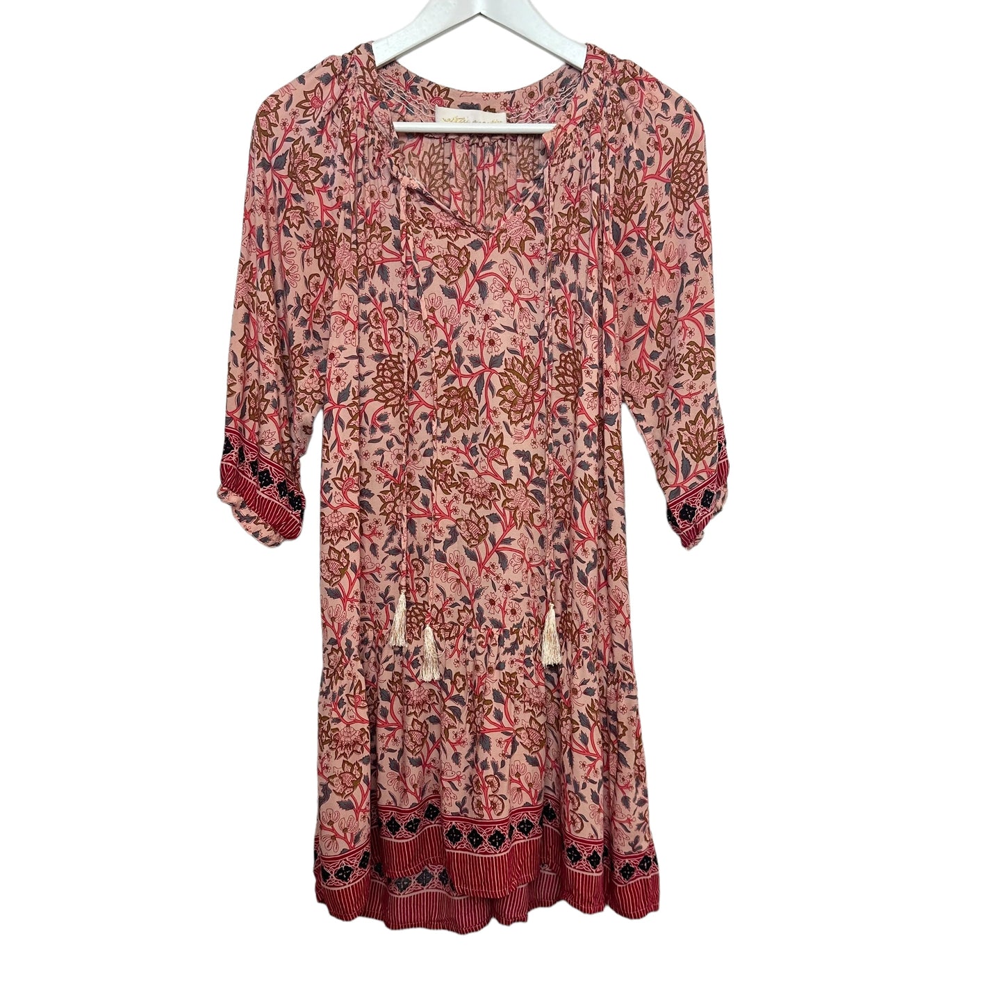 Natalie Martin Stevie Dress Drop Waist Floral Pink Red Boho Dahlia Pink XS