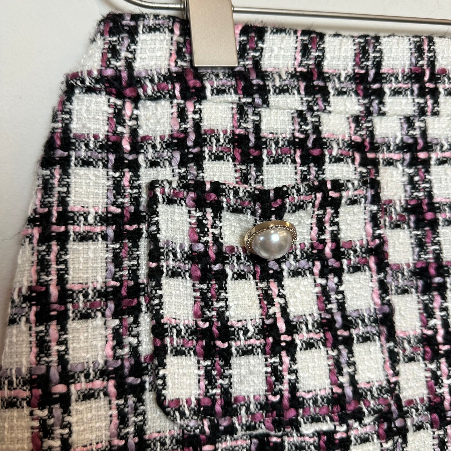 Maison d'Amelie Tweed Skirt Plaid Pink Black Preppy Twee A-Line Short 4