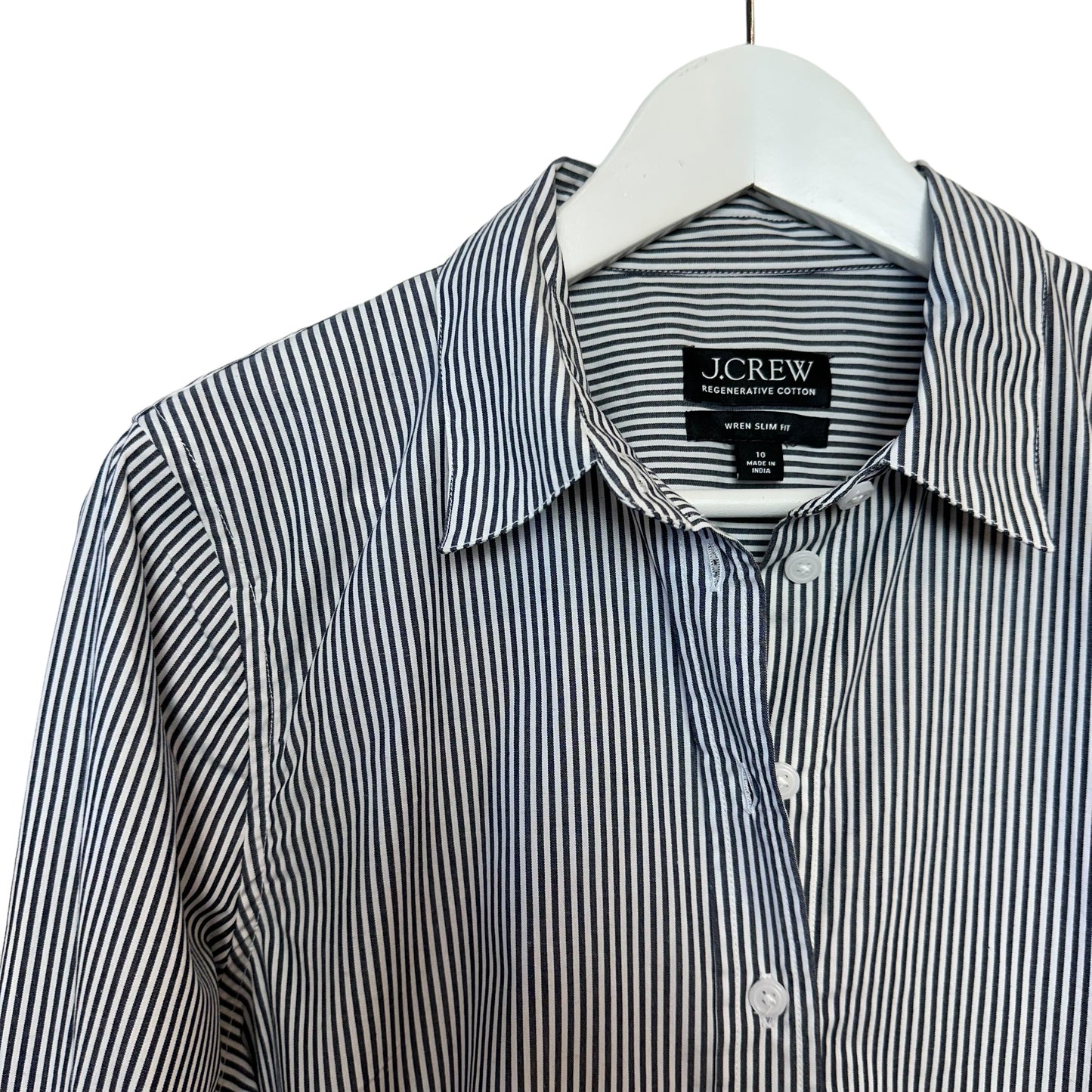 J. Crew Wren Slim Shirt in Striped Stretch Cotton Poplin Blend Collared Button Up