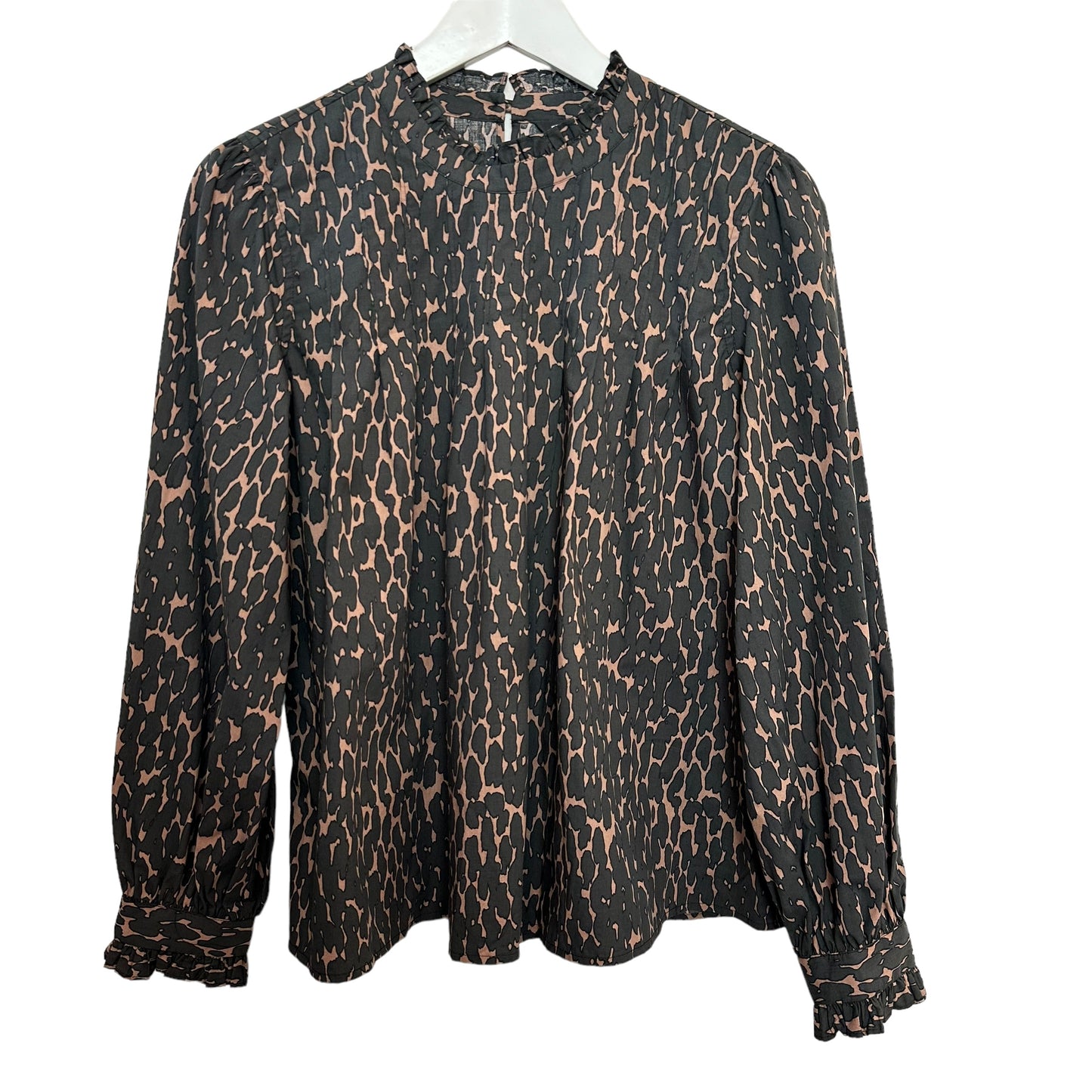 Rails Ariana Top High Neck Long Sleeve Leopard Print Black Brown Small