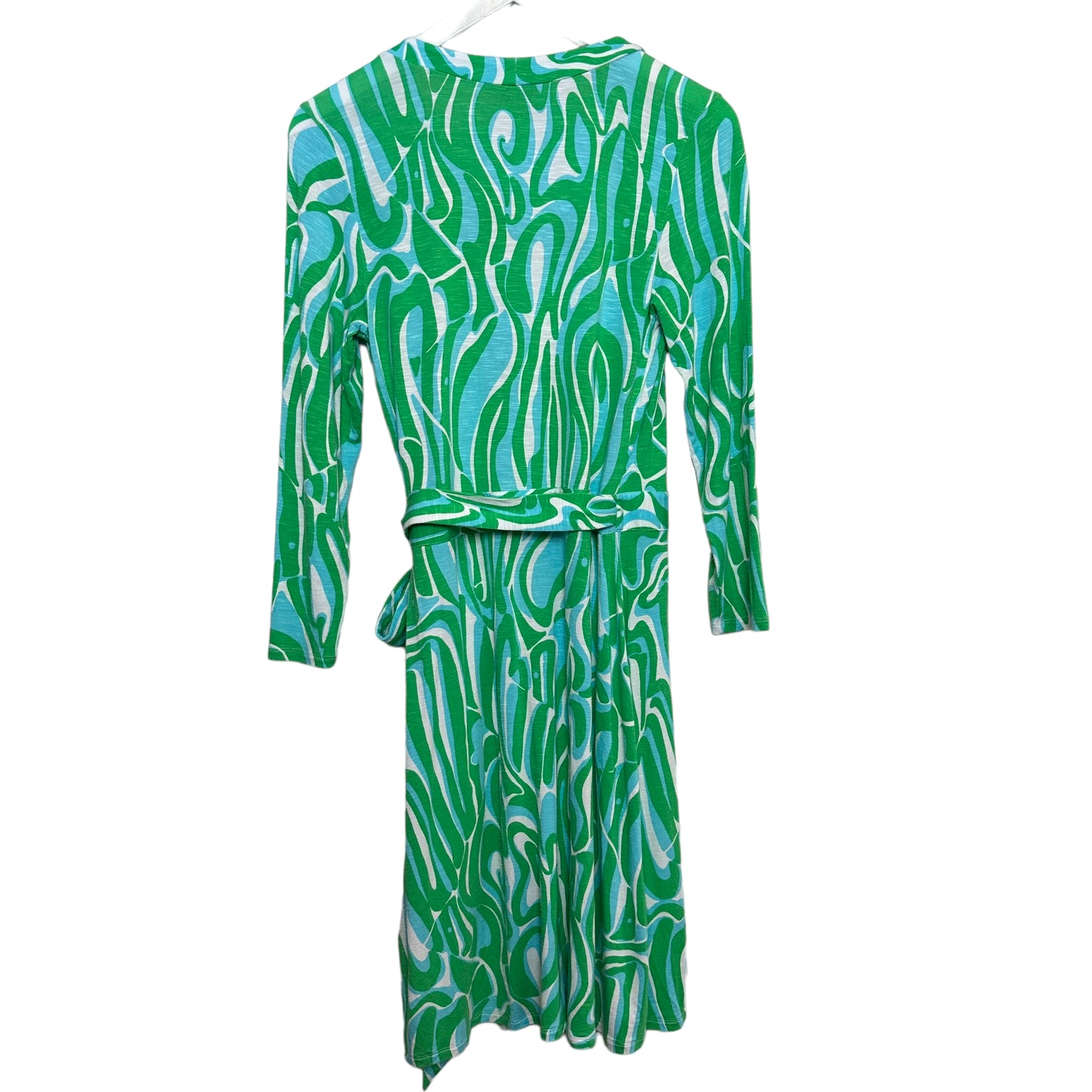 Lilly Pulitzer Meridan Wrap Dress Blue Green Swirl 3/4 Length Sleeves Small