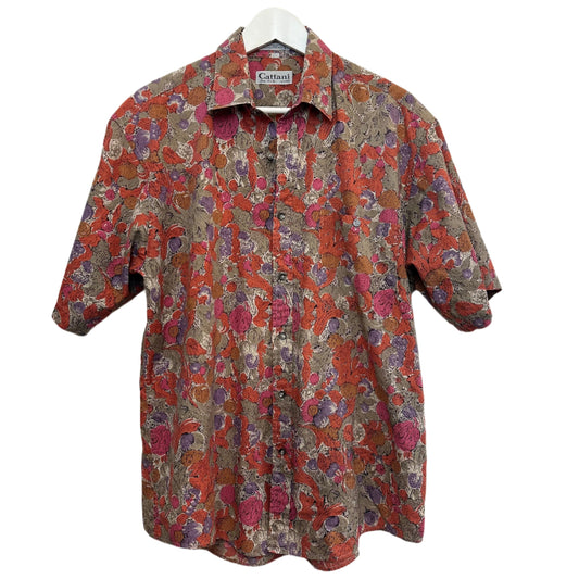 Vintage 80s 90s Cattani Uomo Short Sleeve Button Down Collared Shirt Abstract Floral Pattern Cotton