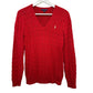 Ralph Lauren Cable-Knit Cotton V-Neck Sweater Red Silver Long Sleeve Large