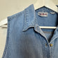 Vintage 90s Bill Blass Jeans Denim Top Sleeveless Collared Button Up Jean Shirt L