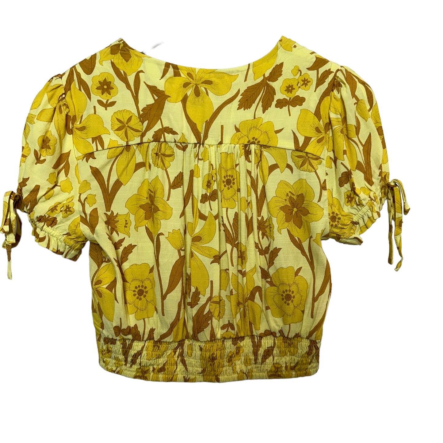 Urban Outfitters Eden Crepe Yellow Cropped Top Button Down Yellow Floral Small