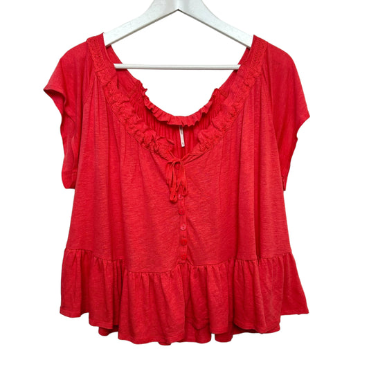 Free People Charlie Top Ruffled Relaxed Short Sleeve Blouse Medium