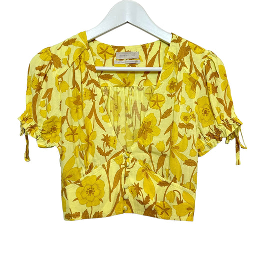 Urban Outfitters Eden Crepe Yellow Cropped Top Button Down Yellow Floral Small