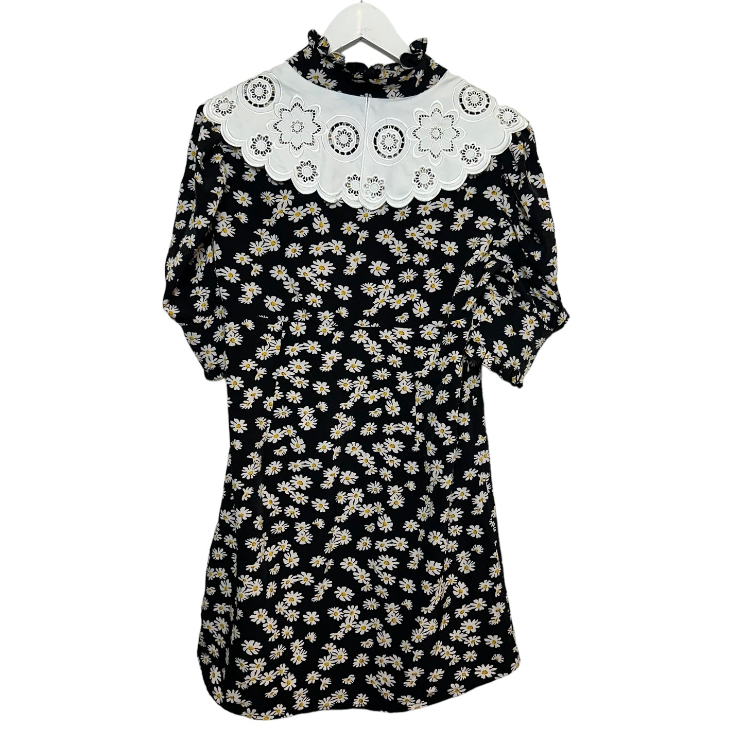 Sister Jane Daisy Hive Mini Dress Floral Collared Black White Short Sleeve XL