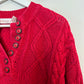 Vintage 90s Venezia Henley Sweater Raspberry Fisherman Cable Knit Chunky 14