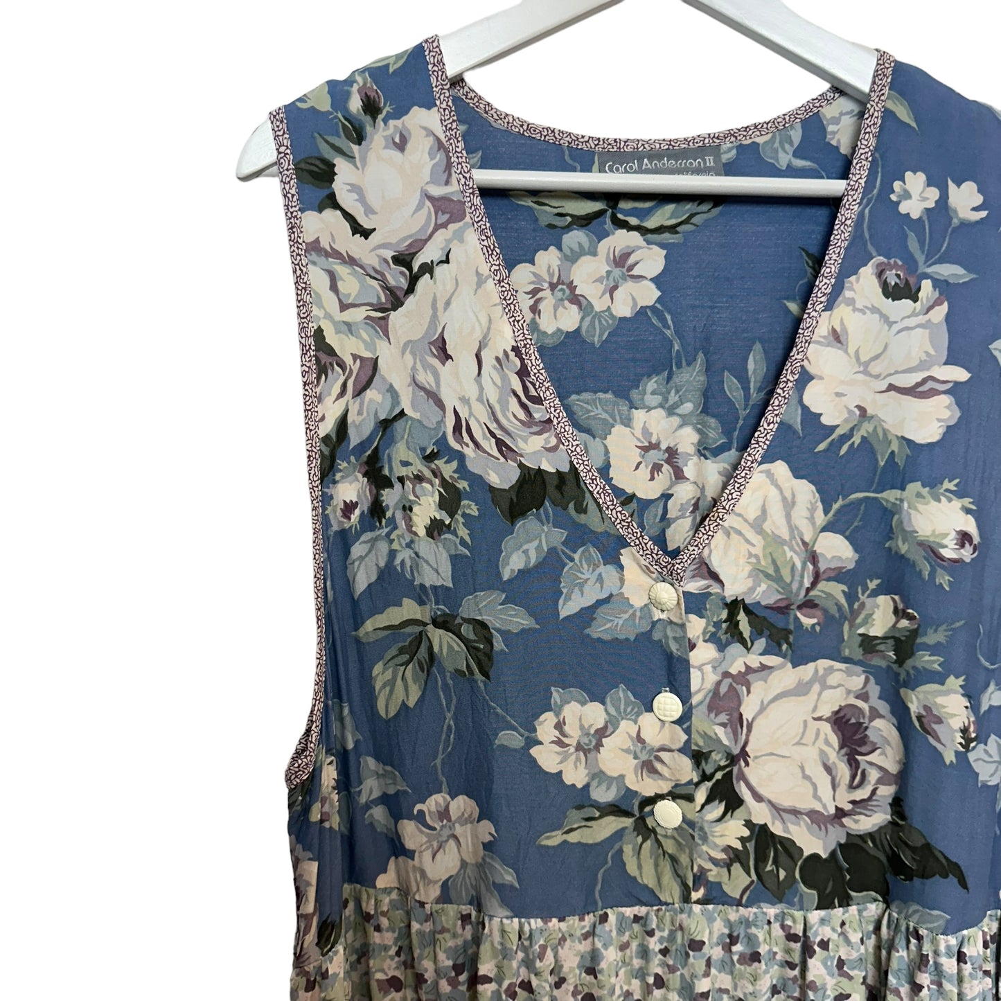 Vintage 80s Carol Anderson California Floral Jumper Dress Midi Sleeveless