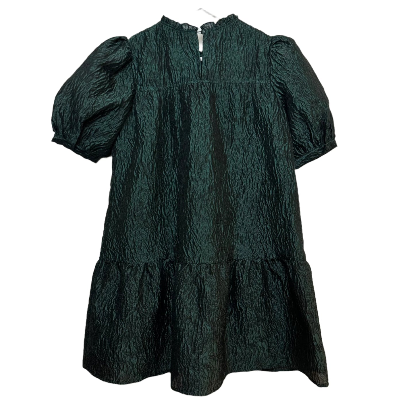 Moon River Dress Ruffled Neck Puff Sleeve Mini Green Jacquard Short Sleeve Medium