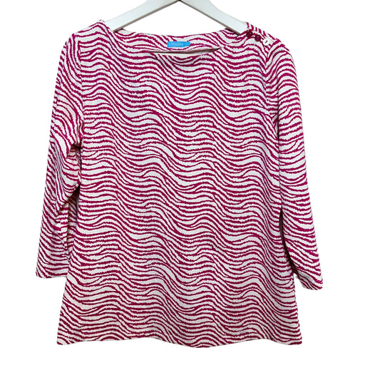 J. McLaughlin Wavesong Top Boatneck Pink White Waves Catalina Cloth Large
