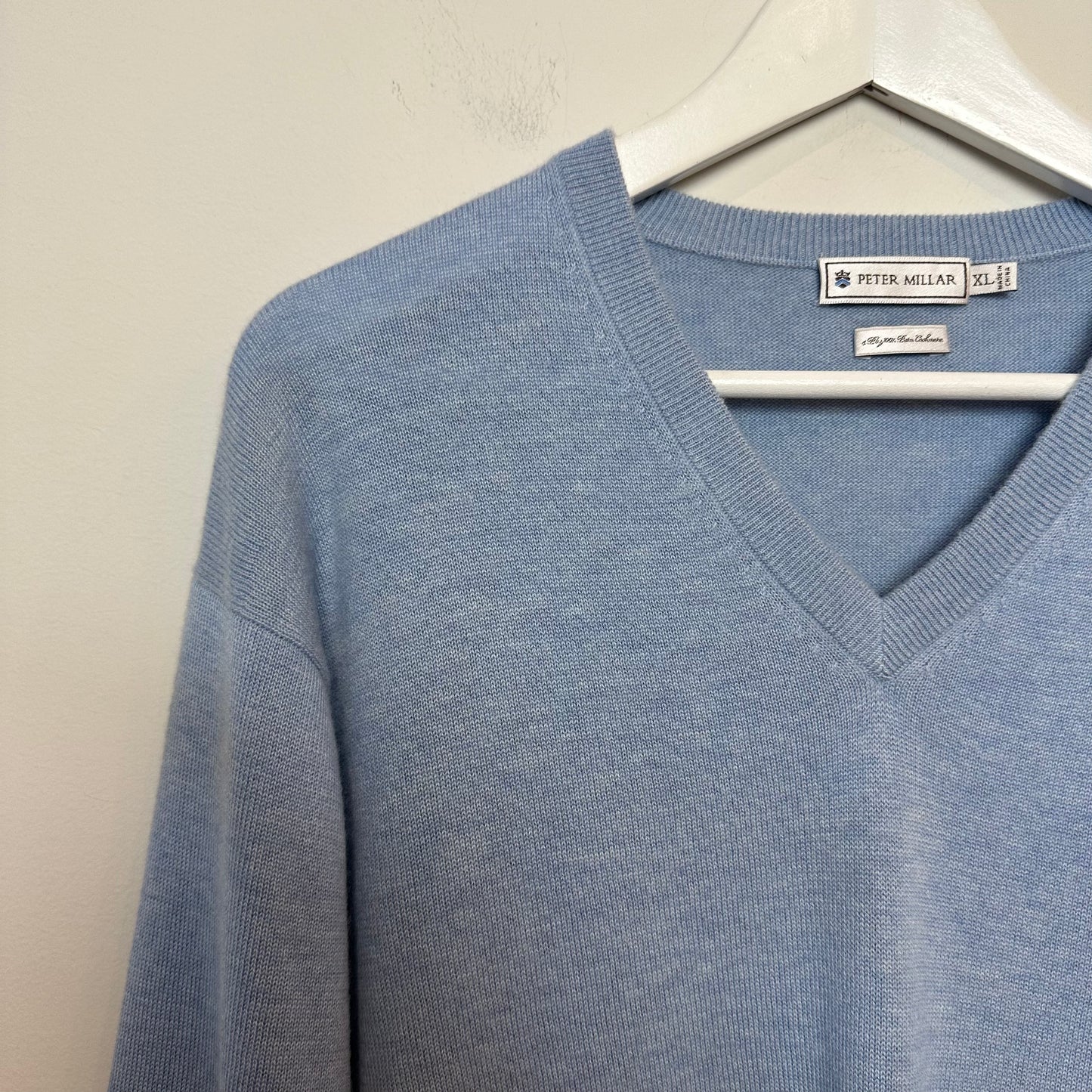 Peter Millar 100% Cashmere Sweater Blue Pullover V Neck Knit XL