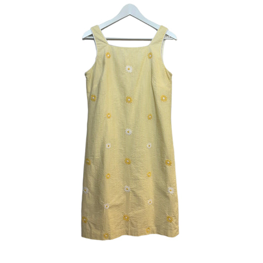 Vintage 90s Talbots Seersucker Daisy Dress Shift Yellow Floral Embroidered Cotton 6