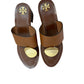 Tory Burch Patos Disk Mid-Heel Sandal Block Brown Leather Gold Retro 8