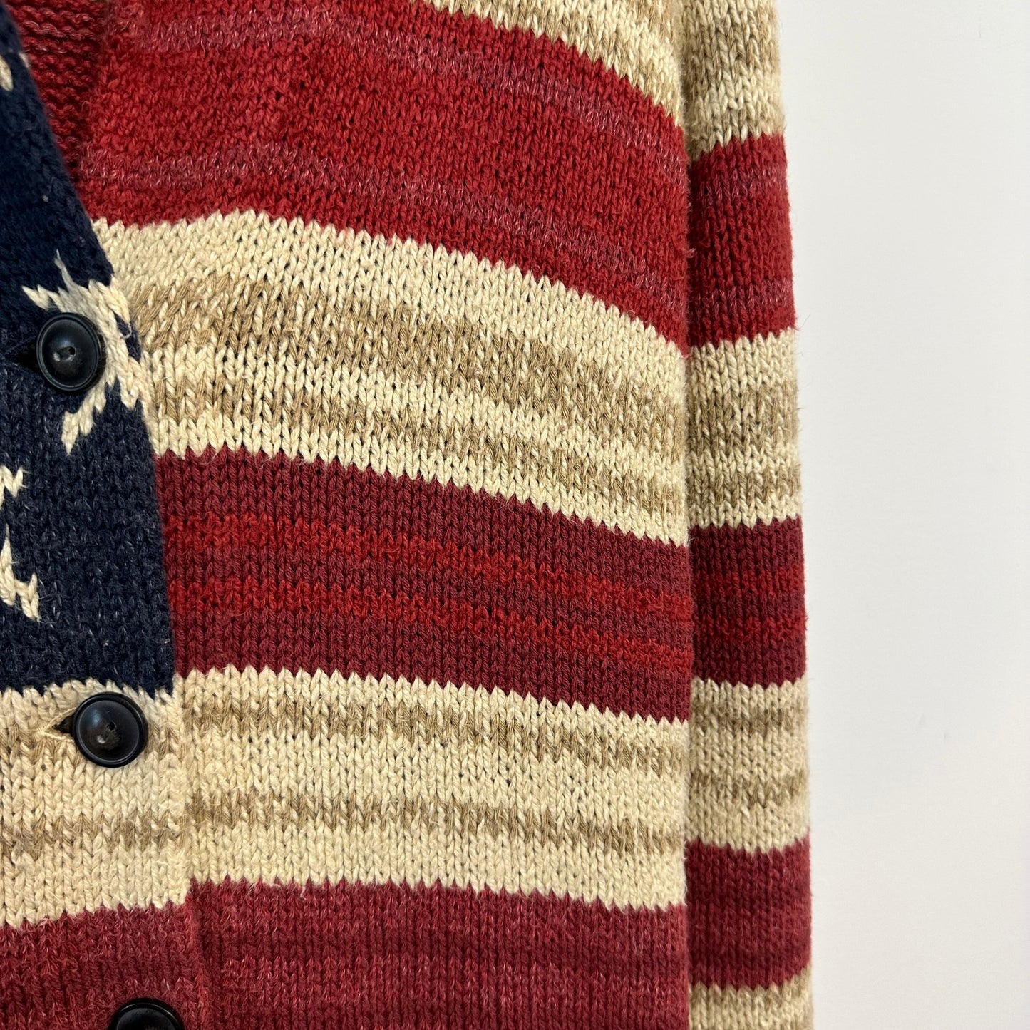 Polo Ralph Lauren American Flag Cardigan Sweater Chunky Knit Shawl Collar USA