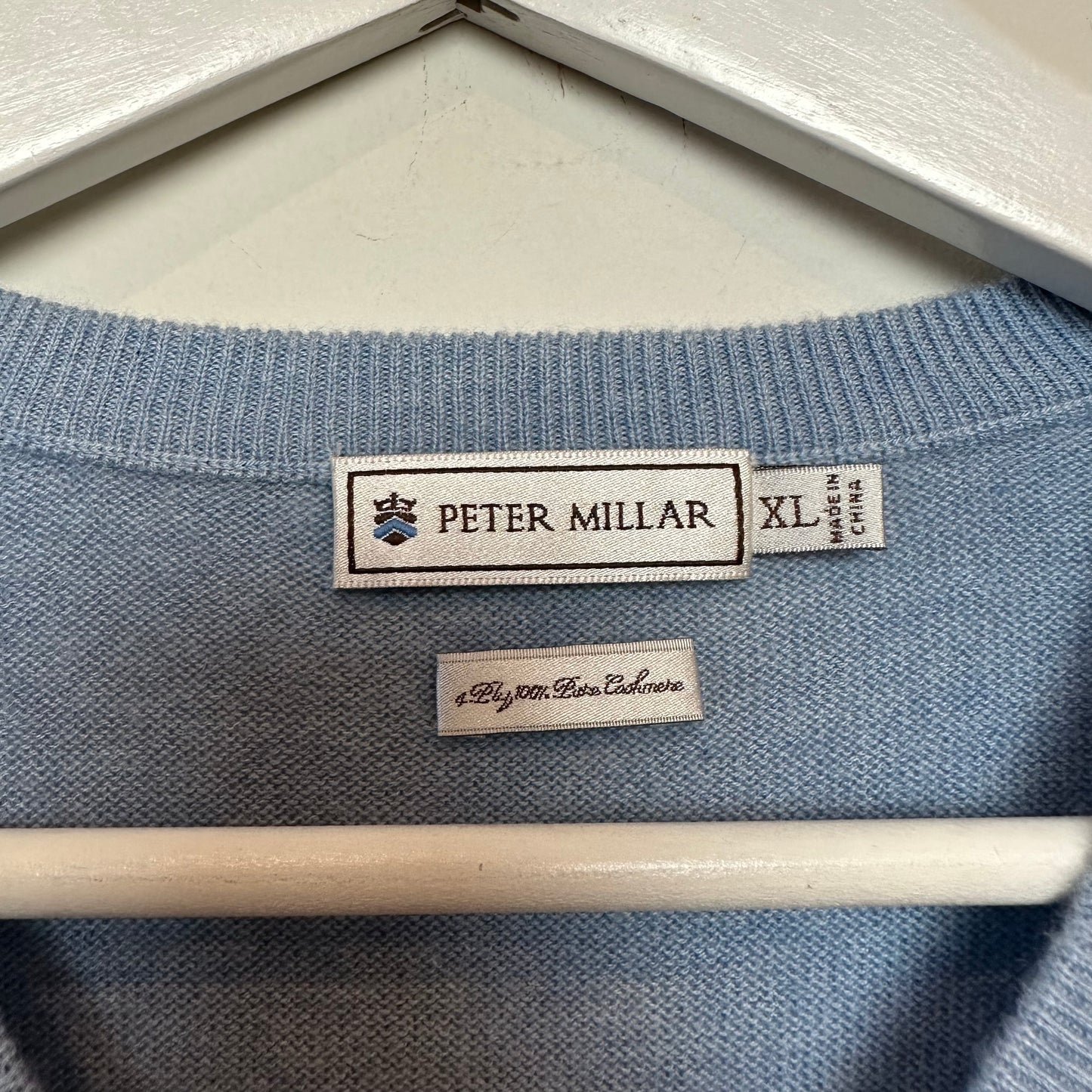 Peter Millar 100% Cashmere Sweater Blue Pullover V Neck Knit XL