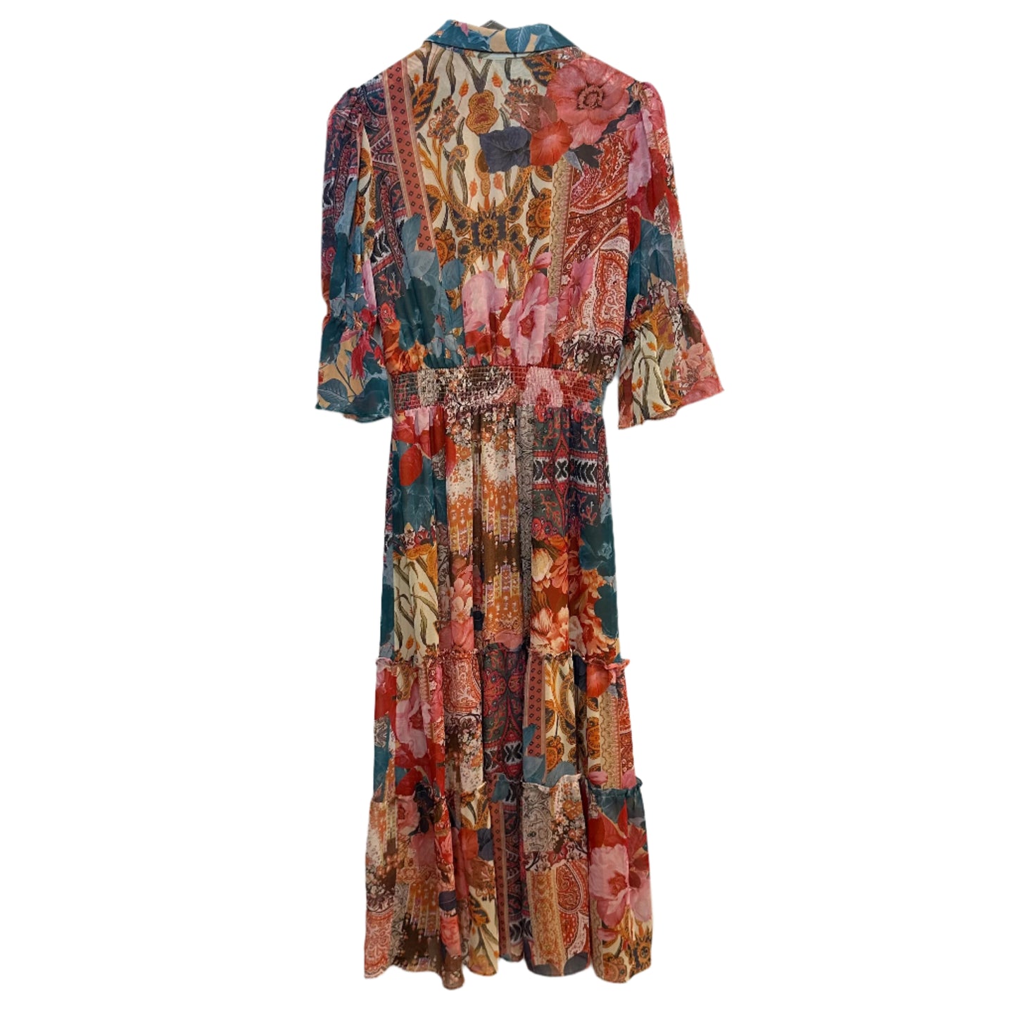 Chico's Tapestry Print Tiered Ruffled Shirt Dress Midi Boho Floral 00 2