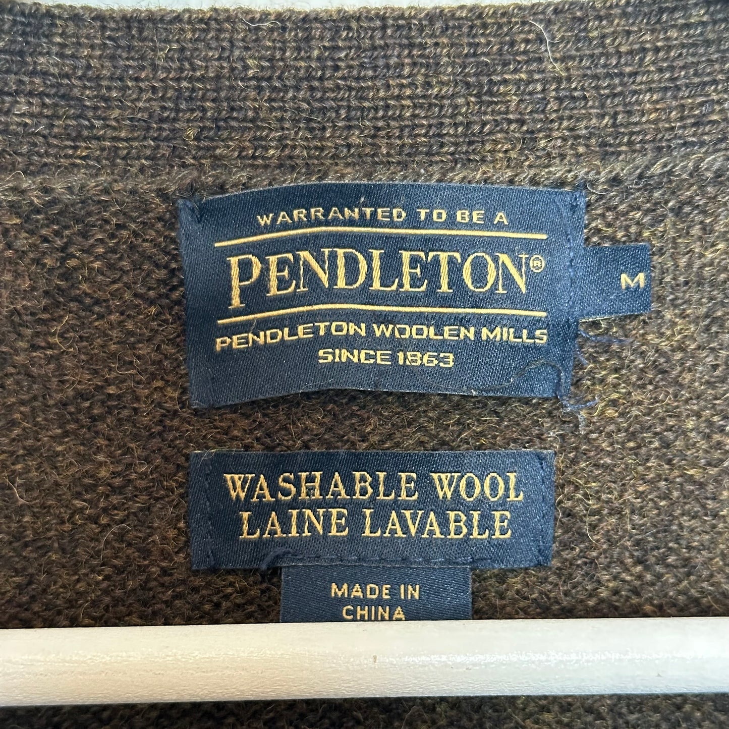 Pendleton Cardigan Sweater Brown Washable Wool Laine Lavable Medium