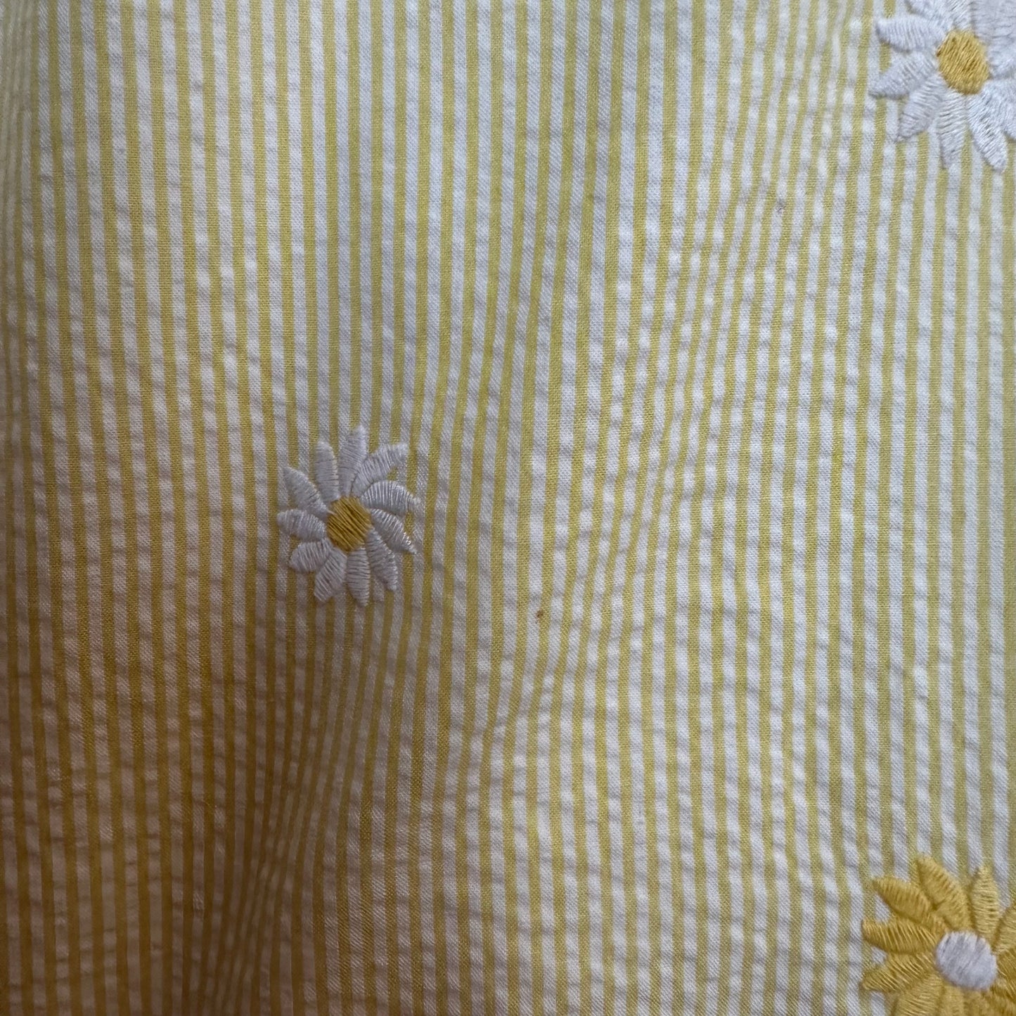 Vintage 90s Talbots Seersucker Daisy Dress Shift Yellow Floral Embroidered Cotton 6