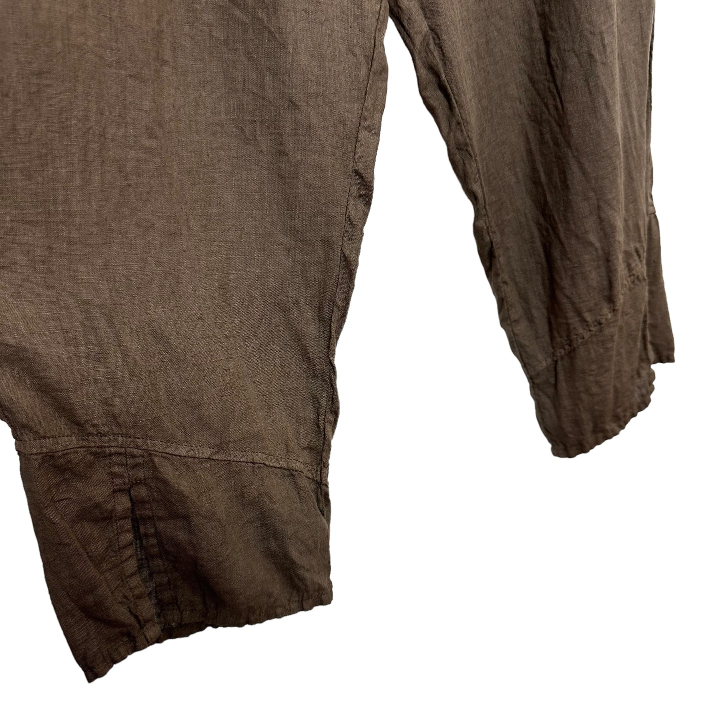 Flax Linen Pants Drawstring Waistband Pull On Brown Tapered Medium